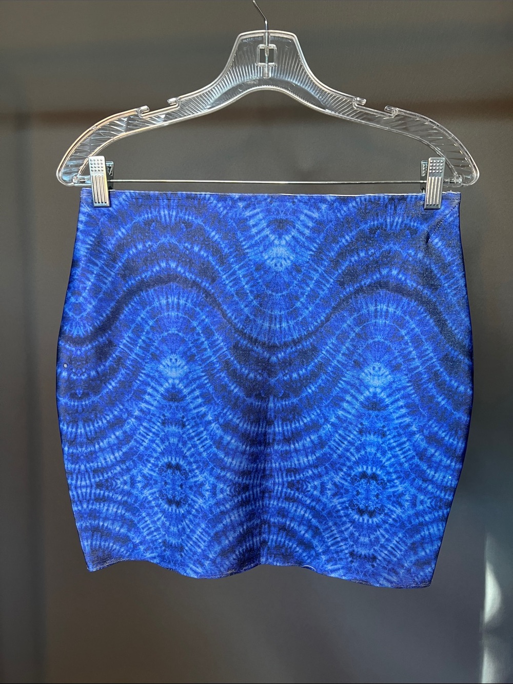 Blue Geometric Print Stretch Mini Skirt Size M